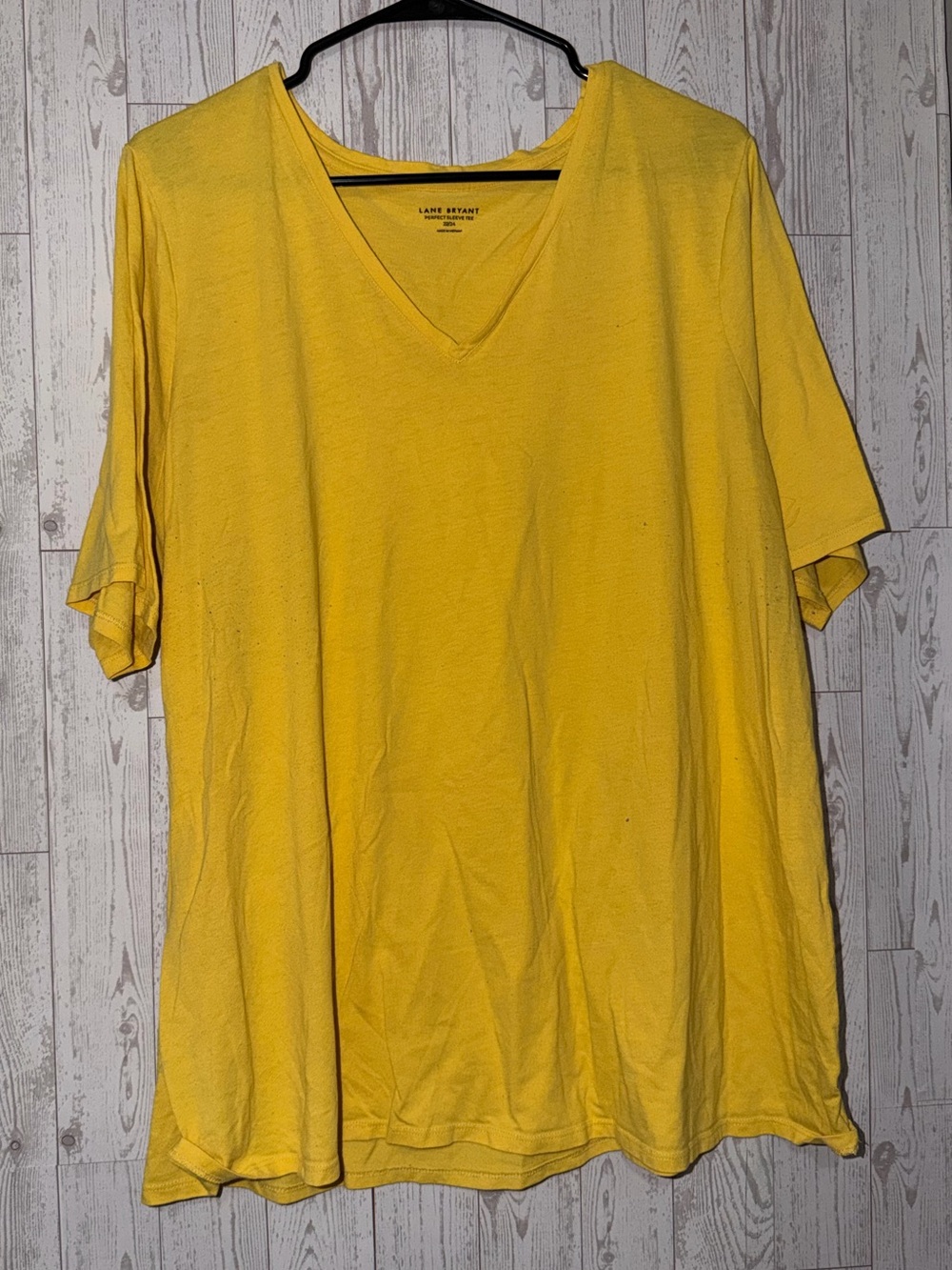 Lane Bryant Yellow V-Neck Short Sleeve Top